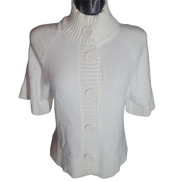 Coco Y Club White Short Sleeve Button-Up Mock Neck Sweater S - Picture 2 of 7